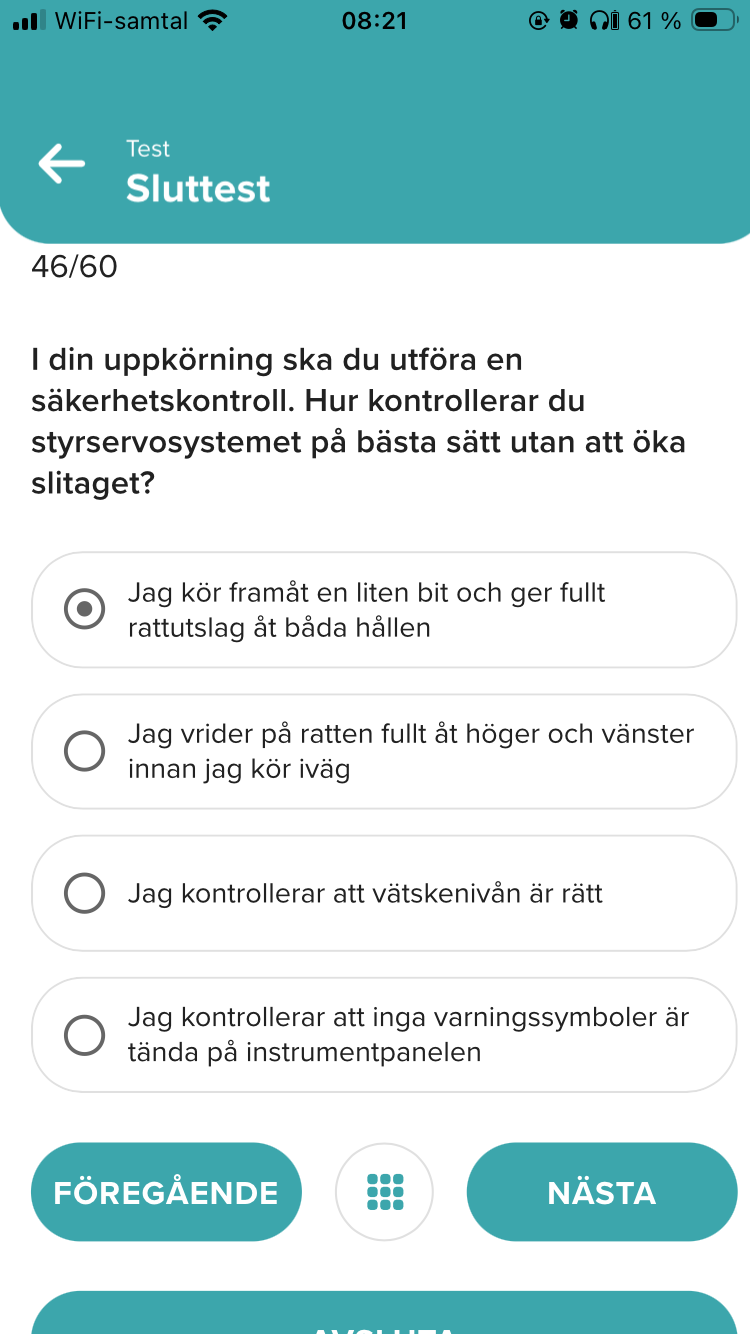 Fråga om kontroll av styrservosystemet