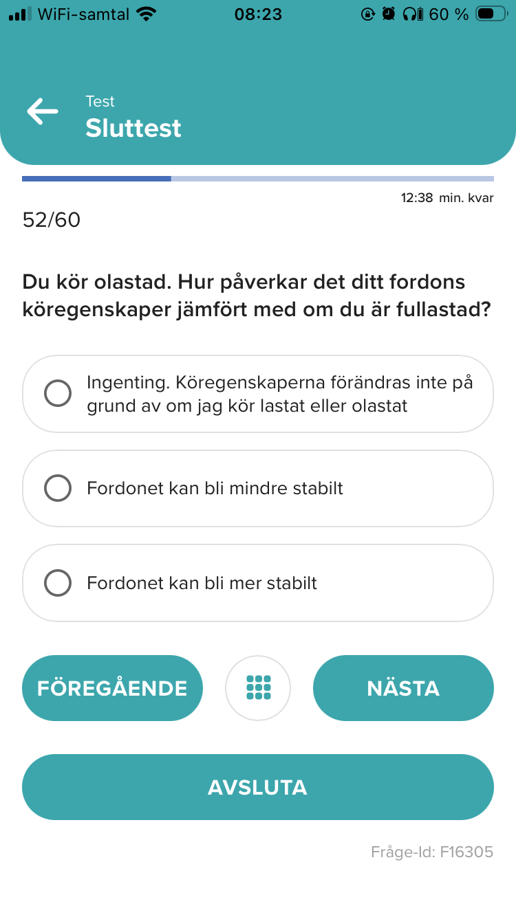 Fråga om hur olastat fordon påverkar stabilitet