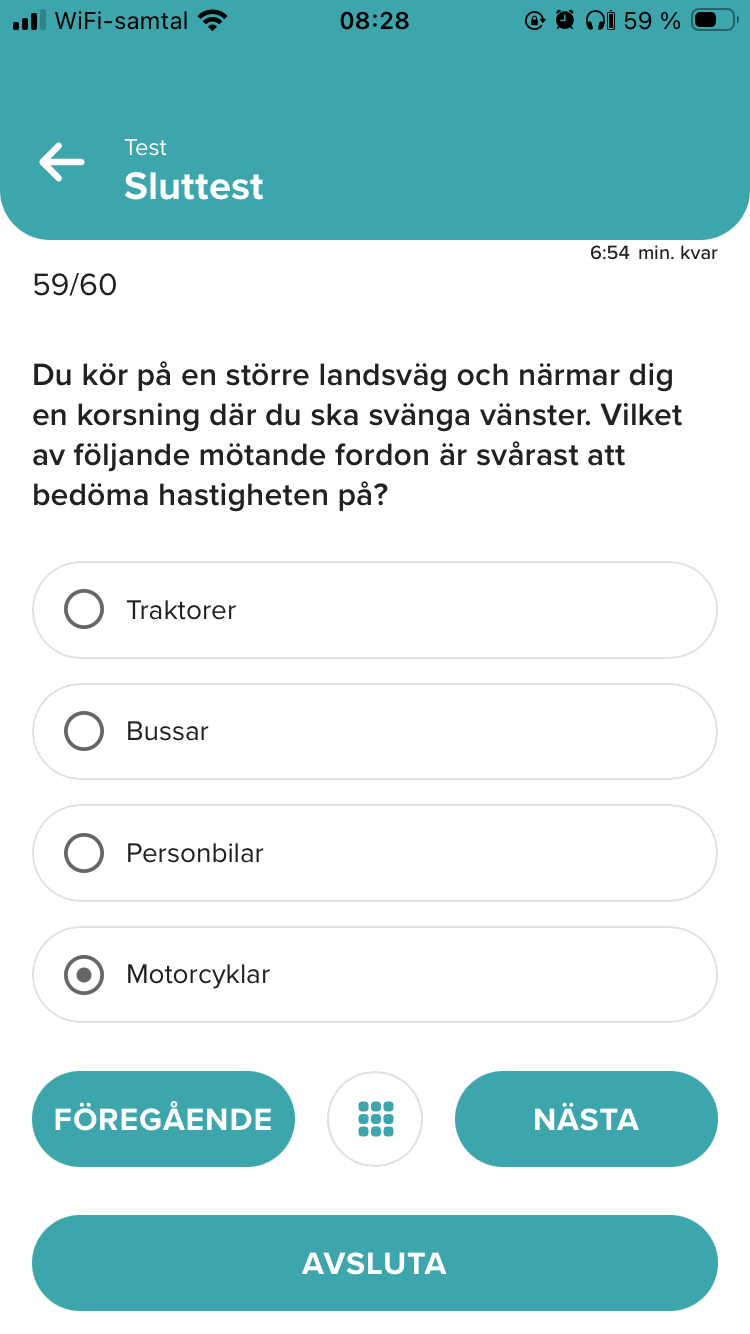 Fråga om vilket mötande fordon som är svårast att bedöma hastigheten på
